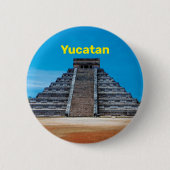 Badge Rond 5 Cm Bouton d'épingle de la pyramide Chichen Itza (Devant)