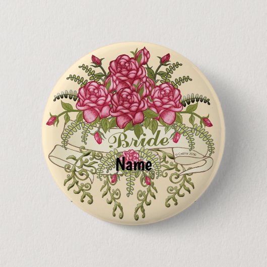 Badge Rond 5 Cm Bouton d'épingle du Mariage rose (Devant)