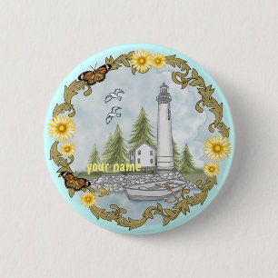 Badge Rond 5 Cm Bouton d'épingle du phare Floral Alabama