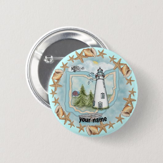Badge Rond 5 Cm Bouton d'épingle du phare Ohio Shells (Devant & derrière)