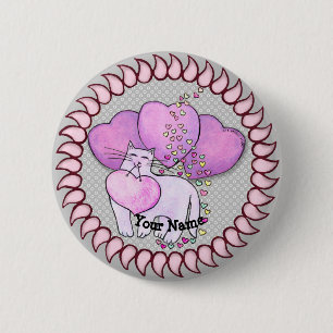 Badge Rond 5 Cm Bouton d'épingle Love Heart Cat