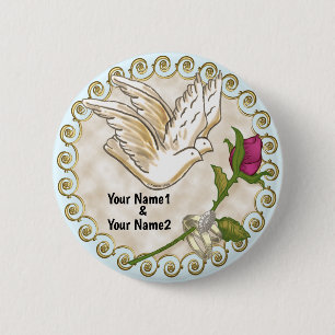 Badge Rond 5 Cm Bouton d'épingle Mariage de la colombe