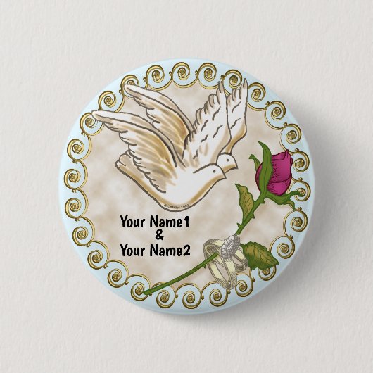 Badge Rond 5 Cm Bouton d'épingle Mariage de la colombe (Devant)