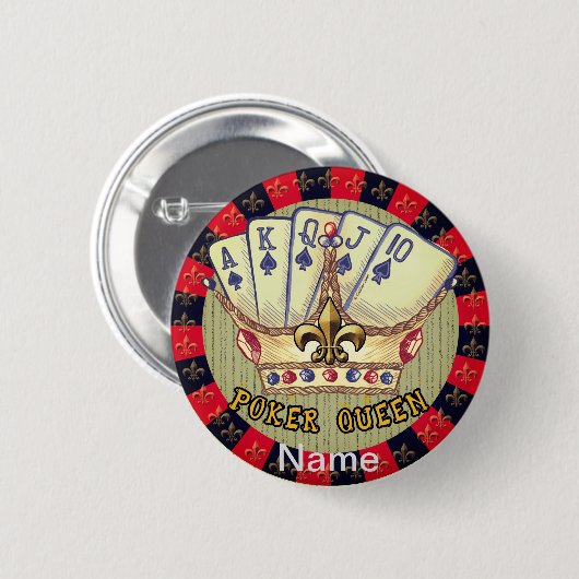 Badge Rond 5 Cm Bouton d'épingle Poker Queen (Devant & derrière)