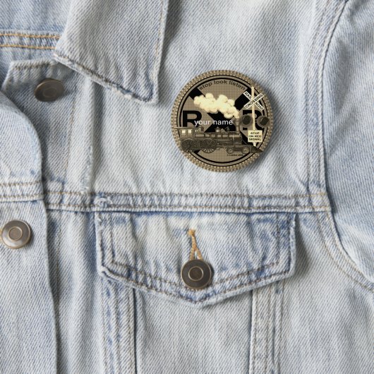 Badge Rond 5 Cm Bouton d'épinglette du train ancien (En situation)