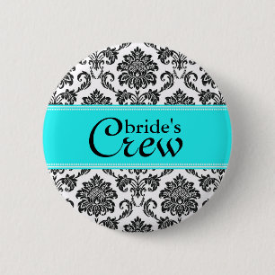 Badge Rond 5 Cm Bouton d'équipage d'une mariée Damas turquoise