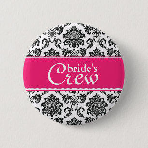 Badge Rond 5 Cm Bouton d'équipage d'une mariée de Fuchsia Damask
