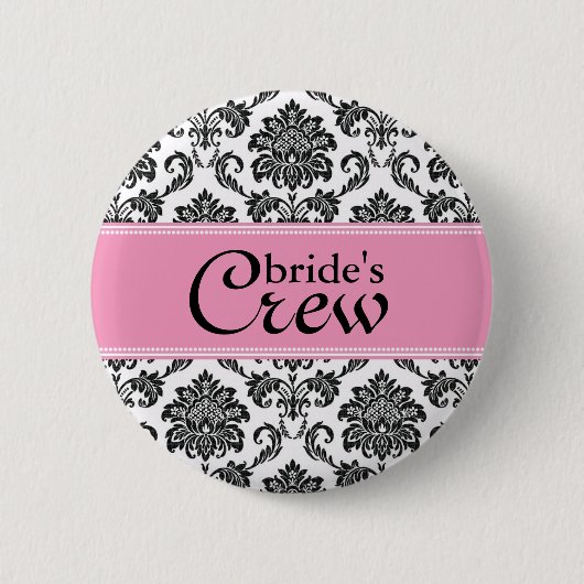Badge Rond 5 Cm Bouton d'équipage d'une mariée en Damas rose (Devant)