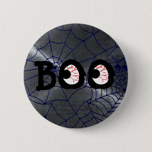 Badge Rond 5 Cm Bouton des yeux de la boîte d'Halloween gris et no