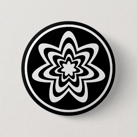 Badge Rond 5 Cm Bouton d'explosion florale, noir (Devant)