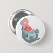 Badge Rond 5 Cm Bouton d'Hippo de dessin animé mignon (Devant & derrière)