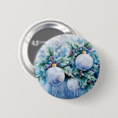 Badge Rond 5 Cm Bouton d'hiver bleu (Devant & derrière)