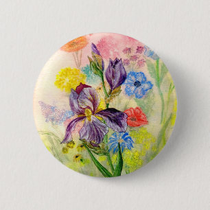 Badge Rond 5 Cm Bouton "d'iris pourpre"