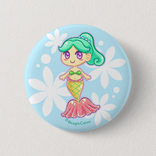 Badge Rond 5 Cm Bouton doux de Pinback de sirène (Teal)