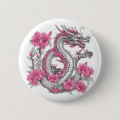 Badge Rond 5 Cm Bouton Dragon Fleur (Devant)