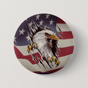 Badge Rond 5 Cm Bouton drapeau américain Freedom Bald Eagle