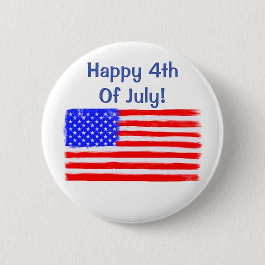 Badge Rond 5 Cm Bouton drapeau américain "Happy 4 juillet" (Devant)