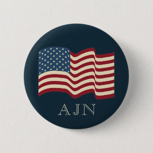 Badge Rond 5 Cm Bouton Drapeau Américain Monogrammé Cadeau