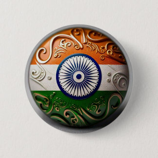 Badge Rond 5 Cm Bouton Drapeau Indien