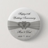 Badge Rond 5 Cm Bouton du 25e anniversaire du Mariage Damask (Devant)