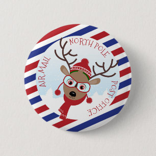 Badge Rond 5 Cm Bouton du bureau de poste du Pôle Nord Renne Rudol