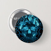 Badge Rond 5 Cm Bouton du crâne à flammes bleues (Devant & derrière)