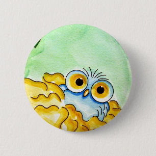 BADGE ROND 5 CM BOUTON DU HIBOU 1 DE BLEUS LAYETTE