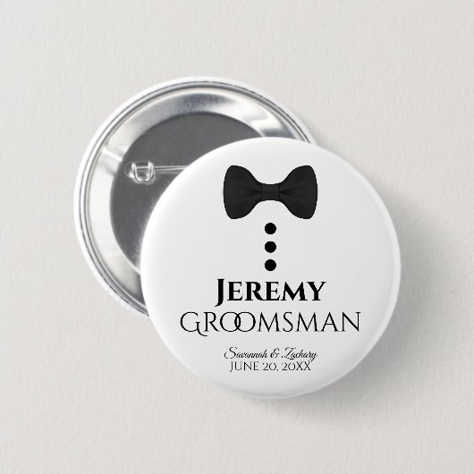 Badge Rond 5 Cm Bouton du Mariage Groomsman Nom Balise (Devant & derrière)