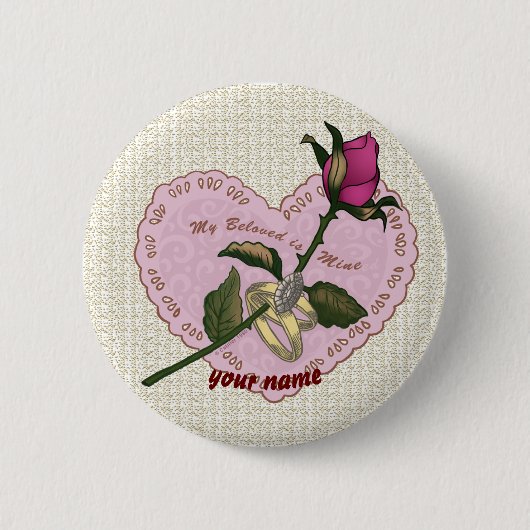 Badge Rond 5 Cm Bouton du mariage Rose de mine bien aimé (Devant)