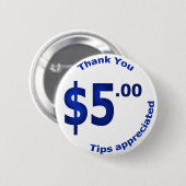 Badge Rond 5 Cm Bouton du Merci $5 (Devant & derrière)