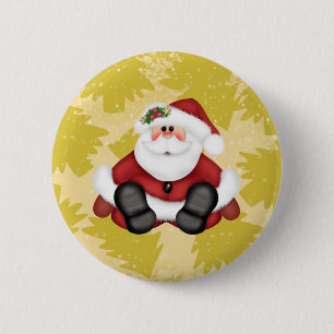 Badge Rond 5 Cm Bouton du Père Noël mignon avec les arbres de Noël