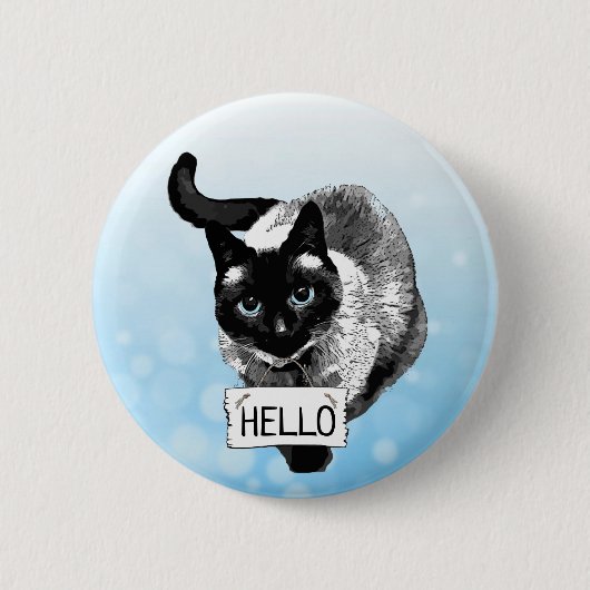 Badge Rond 5 Cm Bouton du signe HELLO Siamese Cat Holding (Devant)