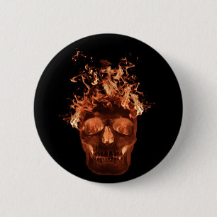 Badge Rond 5 Cm Bouton d'un crâne flamme orange