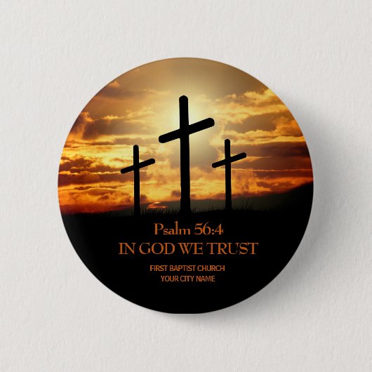 Badge Rond 5 Cm Bouton Église chrétienne à trois croix (Devant)
