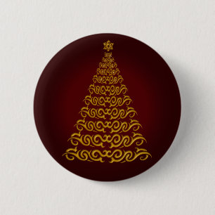 Badge Rond 5 Cm Bouton élégant Arbre de Noël Rouge