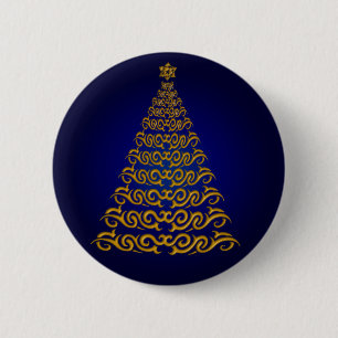 Badge Rond 5 Cm Bouton élégant Bleu Arbre de Noël