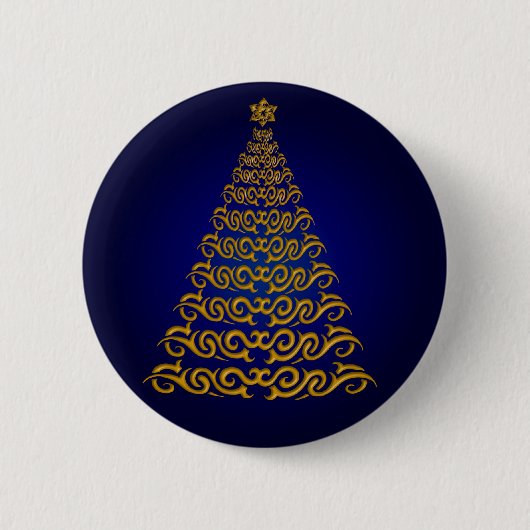 Badge Rond 5 Cm Bouton élégant Bleu Arbre de Noël (Devant)