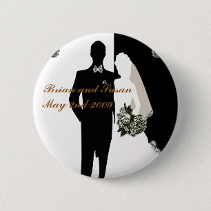 Badge Rond 5 Cm Bouton Elegant Bride and Groom Mariage