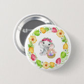 Badge Rond 5 Cm Bouton Eléphant de Pâques (Devant & derrière)