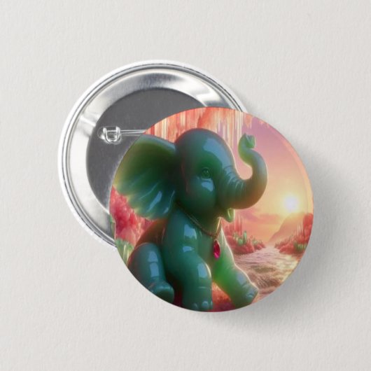 Badge Rond 5 Cm Bouton Eléphant Jade (Devant & derrière)