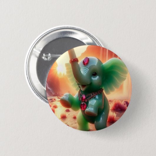 Badge Rond 5 Cm Bouton Eléphant Jolly Jade (Devant & derrière)