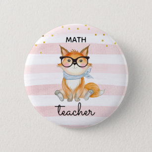 Badge Rond 5 Cm Bouton enseignant math avec lunettes Renard mignon