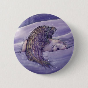 Badge Rond 5 Cm Bouton épinglé à tête d'ours polaire ange