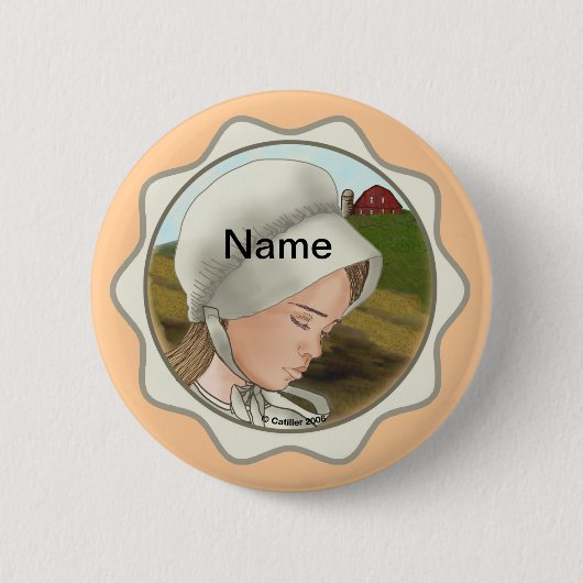 Badge Rond 5 Cm Bouton épingle Amish Girl Bonnet (Devant)