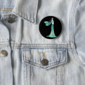 Badge Rond 5 Cm Bouton épinglé de fée verte (En situation)