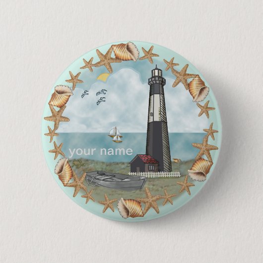 Badge Rond 5 Cm Bouton épinglé du phare de Georgia Shells (Devant)