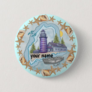 Badge Rond 5 Cm Bouton épingle du phare Maine Shells