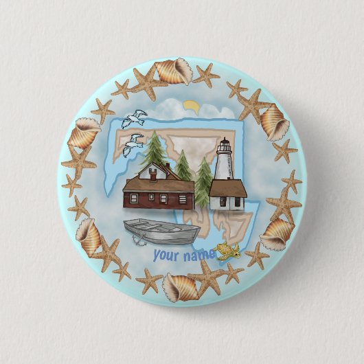 Badge Rond 5 Cm Bouton épingle du phare Maryland Shells (Devant)