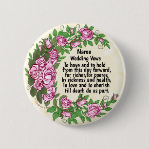 Badge Rond 5 Cm Bouton épingle Joli Mariage Rose Vows
