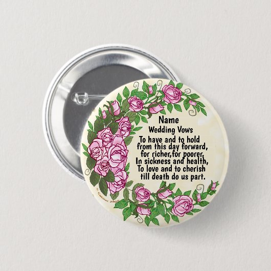 Badge Rond 5 Cm Bouton épingle Joli Mariage Rose Vows (Devant & derrière)